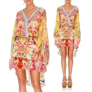 Camilla Crystal Embellished Silk Kimono Kisses V-Neck Hi-Low Dress